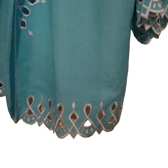 Bobb Mackie Robin Egg Blue 2 piece Tank/Button Shirt White Embroidery Eyelet 2X - Picture 7 of 13